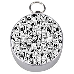 Seamless Pattern With Black White Doodle Dogs Silver Compasses by Vaneshart