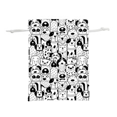 Seamless Pattern With Black White Doodle Dogs Lightweight Drawstring Pouch (m) by Vaneshart