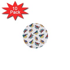 Seamless Pattern With Hand Drawn Bird Black 1  Mini Buttons (10 Pack)  by Vaneshart