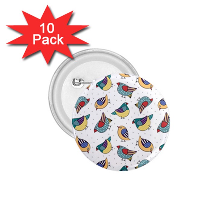 Seamless Pattern With Hand Drawn Bird Black 1.75  Buttons (10 pack)