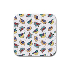 Seamless Pattern With Hand Drawn Bird Black Rubber Coaster (square)  by Vaneshart