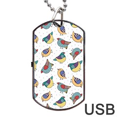 Seamless Pattern With Hand Drawn Bird Black Dog Tag Usb Flash (one Side) by Vaneshart