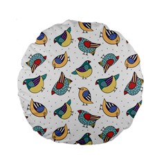 Seamless Pattern With Hand Drawn Bird Black Standard 15  Premium Round Cushions