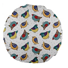 Seamless Pattern With Hand Drawn Bird Black Large 18  Premium Round Cushions by Vaneshart