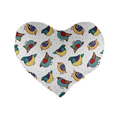 Seamless Pattern With Hand Drawn Bird Black Standard 16  Premium Heart Shape Cushions by Vaneshart