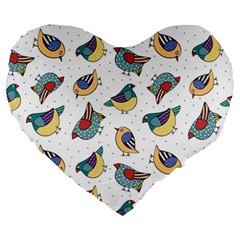 Seamless Pattern With Hand Drawn Bird Black Large 19  Premium Heart Shape Cushions by Vaneshart