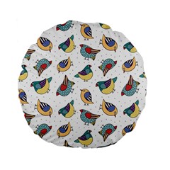 Seamless Pattern With Hand Drawn Bird Black Standard 15  Premium Flano Round Cushions by Vaneshart