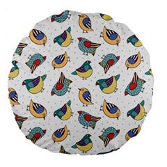 Seamless Pattern With Hand Drawn Bird Black Large 18  Premium Flano Round Cushions by Vaneshart