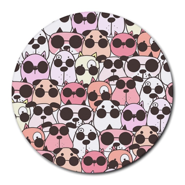 Cute Dog Seamless Pattern Background Round Mousepads