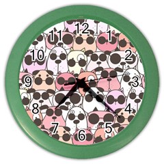 Cute Dog Seamless Pattern Background Color Wall Clock by Vaneshart