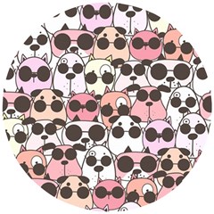 Cute Dog Seamless Pattern Background Wooden Puzzle Round by Vaneshart