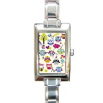 Funny Colorful Owls Rectangle Italian Charm Watch Front