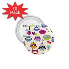 Funny Colorful Owls 1 75  Buttons (10 Pack) by Vaneshart