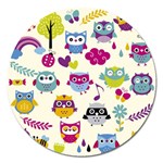 Funny Colorful Owls Magnet 5  (Round) Front