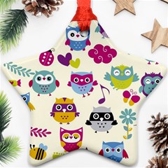 Funny Colorful Owls Star Ornament (two Sides) by Vaneshart