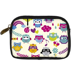 Funny Colorful Owls Digital Camera Leather Case by Vaneshart