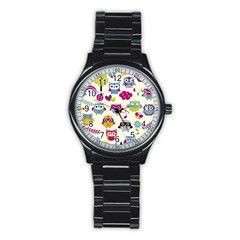 Funny Colorful Owls Stainless Steel Round Watch by Vaneshart