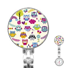 Funny Colorful Owls Stainless Steel Nurses Watch by Vaneshart