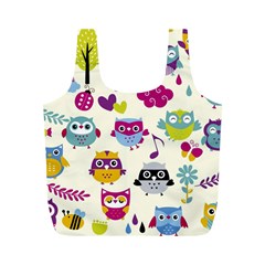 Funny Colorful Owls Full Print Recycle Bag (m) by Vaneshart