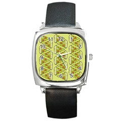 Pizza Fast Food Pattern Seamles Design Background Square Metal Watch by Vaneshart