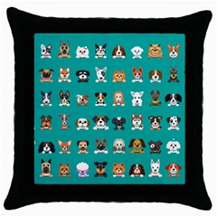 Different Type Vector Cartoon Dog Faces Throw Pillow Case (black) by Vaneshart