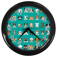 Different Type Vector Cartoon Dog Faces Wall Clock (black) by Vaneshart