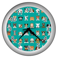 Different Type Vector Cartoon Dog Faces Wall Clock (silver) by Vaneshart