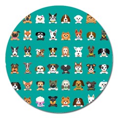 Different Type Vector Cartoon Dog Faces Magnet 5  (round) by Vaneshart