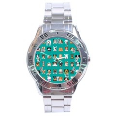 Different Type Vector Cartoon Dog Faces Stainless Steel Analogue Watch by Vaneshart