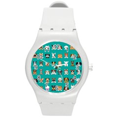 Different Type Vector Cartoon Dog Faces Round Plastic Sport Watch (m) by Vaneshart