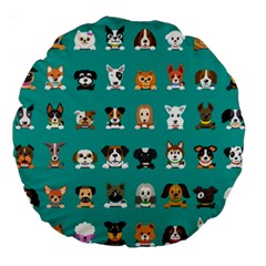 Different Type Vector Cartoon Dog Faces Large 18  Premium Round Cushions by Vaneshart