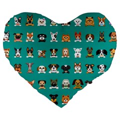 Different Type Vector Cartoon Dog Faces Large 19  Premium Heart Shape Cushions by Vaneshart