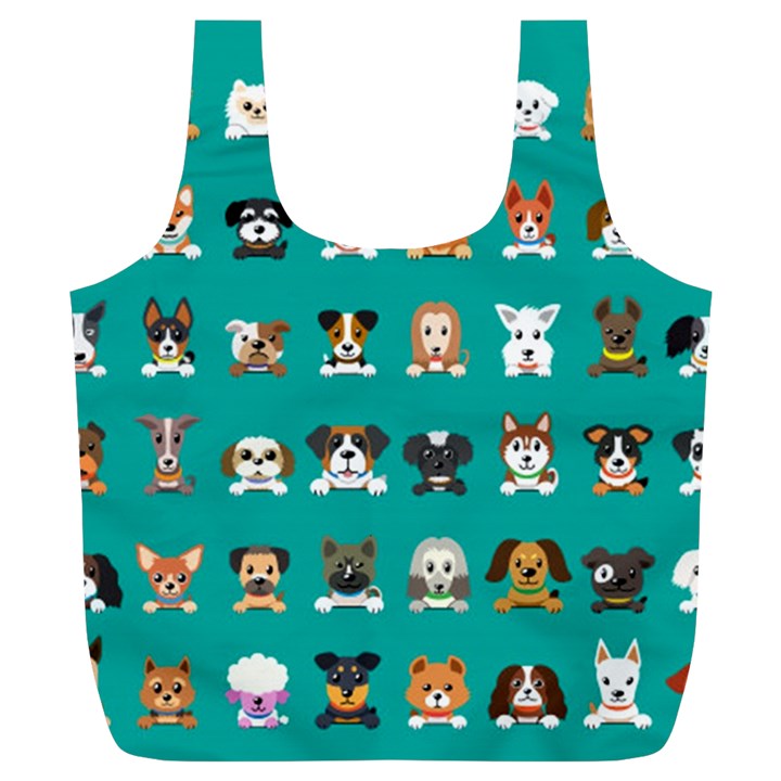 Different Type Vector Cartoon Dog Faces Full Print Recycle Bag (XL)