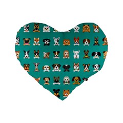 Different Type Vector Cartoon Dog Faces Standard 16  Premium Flano Heart Shape Cushions by Vaneshart