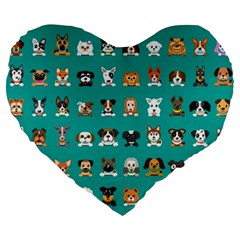 Different Type Vector Cartoon Dog Faces Large 19  Premium Flano Heart Shape Cushions by Vaneshart