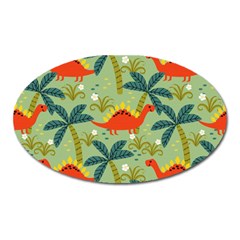 Cute Colorful Dinosaur Seamless Pattern Oval Magnet by Vaneshart