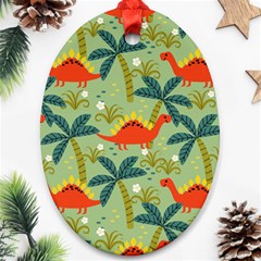 Cute Colorful Dinosaur Seamless Pattern Oval Ornament (two Sides) by Vaneshart