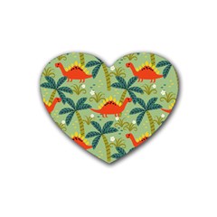 Cute Colorful Dinosaur Seamless Pattern Rubber Coaster (heart)  by Vaneshart