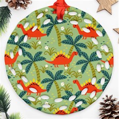 Cute Colorful Dinosaur Seamless Pattern Ornament (round Filigree) by Vaneshart