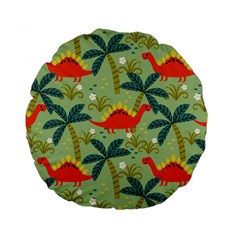 Cute Colorful Dinosaur Seamless Pattern Standard 15  Premium Round Cushions by Vaneshart