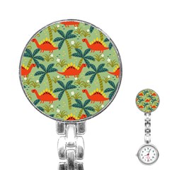 Cute Colorful Dinosaur Seamless Pattern Stainless Steel Nurses Watch by Vaneshart