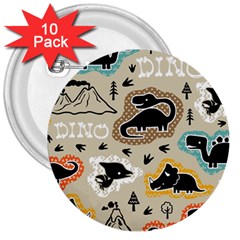 Seamless Pattern With Dinosaurs Silhouette 3  Buttons (10 Pack)  by Vaneshart