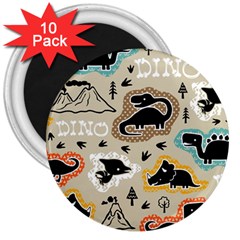 Seamless Pattern With Dinosaurs Silhouette 3  Magnets (10 Pack)  by Vaneshart