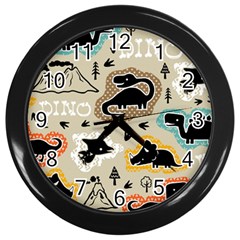 Seamless Pattern With Dinosaurs Silhouette Wall Clock (black) by Vaneshart