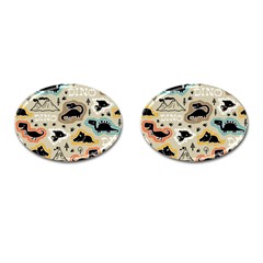 Seamless Pattern With Dinosaurs Silhouette Cufflinks (oval) by Vaneshart