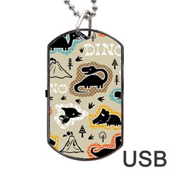 Seamless Pattern With Dinosaurs Silhouette Dog Tag Usb Flash (one Side) by Vaneshart