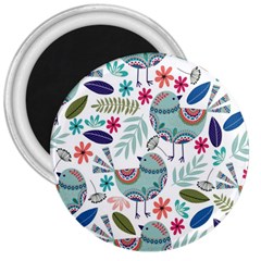 Floral Pattern With Birds Flowers Leaves Dark Background 3  Magnets by Vaneshart