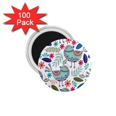 Floral Pattern With Birds Flowers Leaves Dark Background 1 75  Magnets (100 Pack)  by Vaneshart