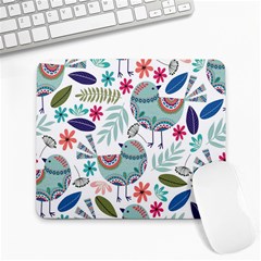 Floral Pattern With Birds Flowers Leaves Dark Background Large Mousepads by Vaneshart