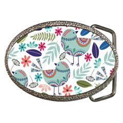 Floral Pattern With Birds Flowers Leaves Dark Background Belt Buckles by Vaneshart